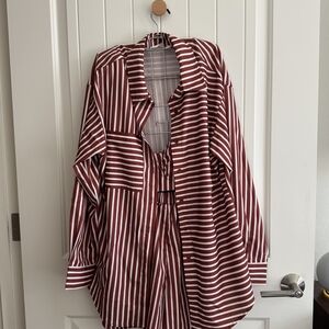 Red and White Striped Button-Up Shirt
